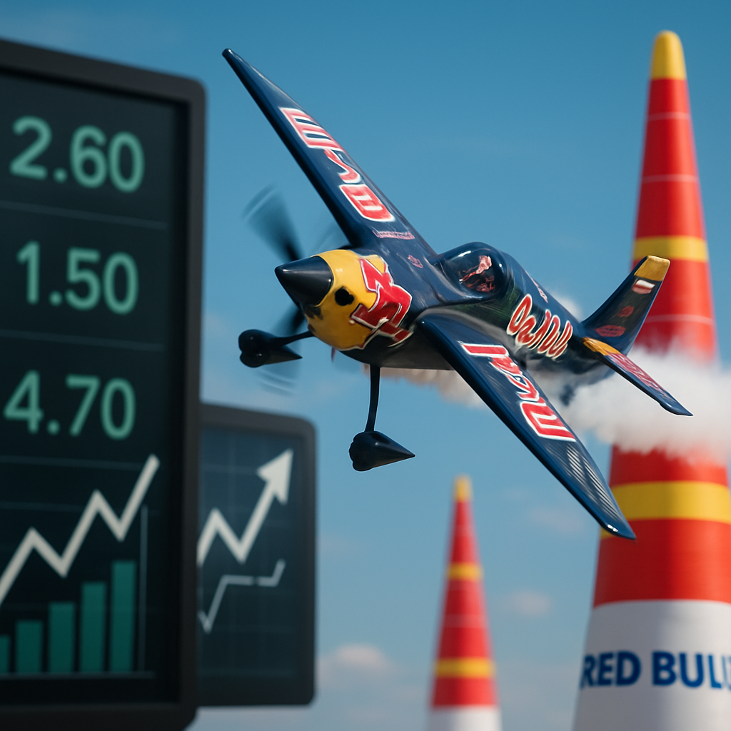 An exhilarating image of a Red Bull Air Race aircraft performing an aerial maneuver,